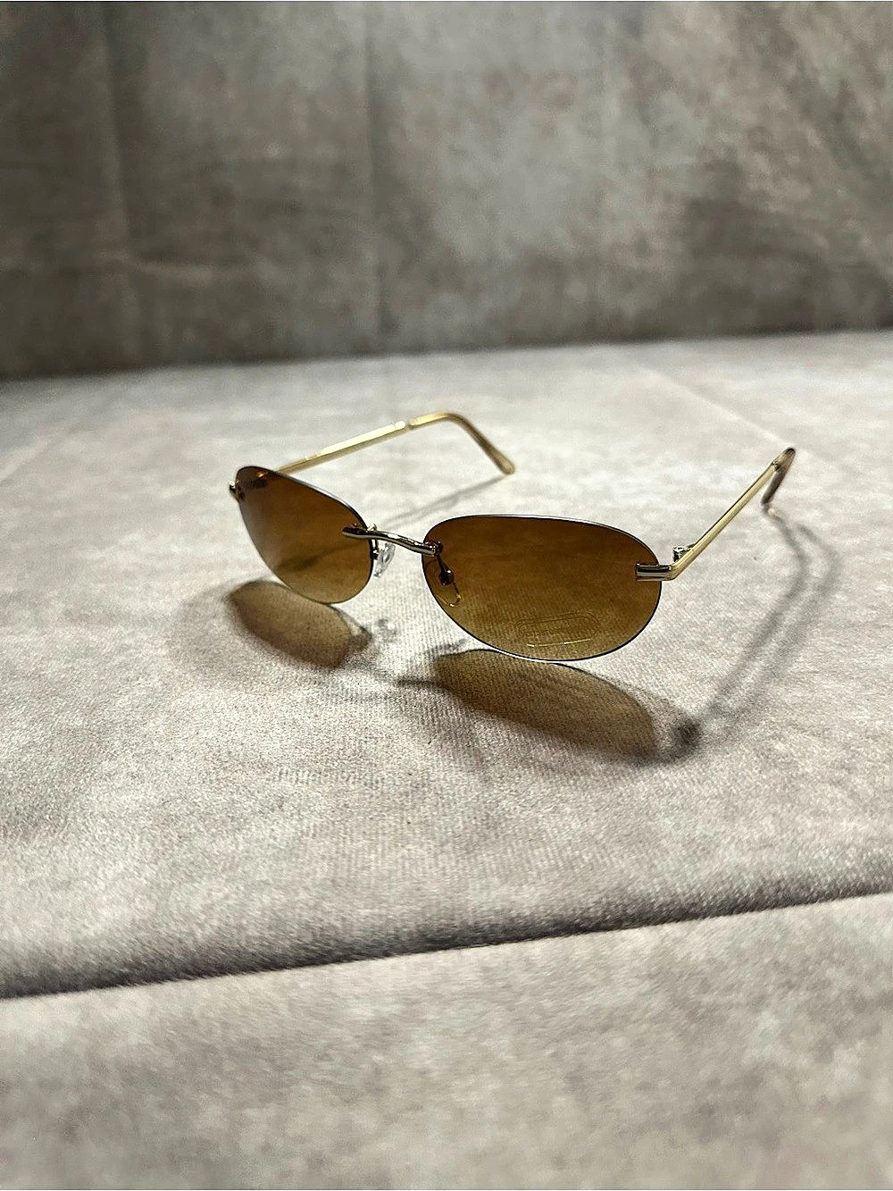 Brown Rimless Oval Sunglasses Like New
